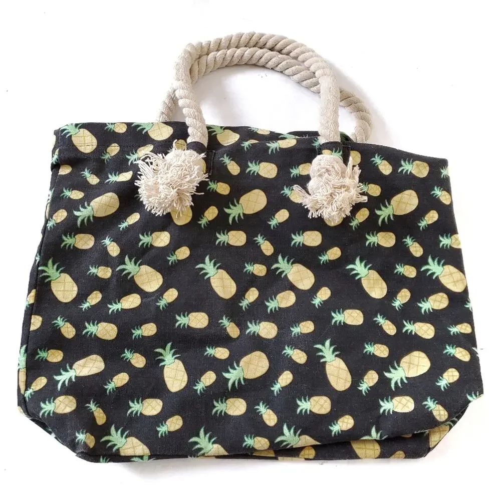 Large Pineapple Print Canvas Tote Bag Lined